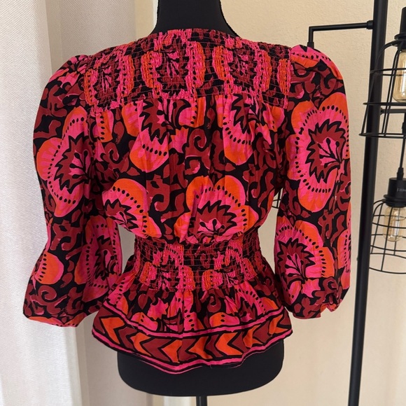 House of Harlow 1960 Nicole Ritchie Floral Balloon Sleeve Smocked Top Size Small - Picture 4 of 6